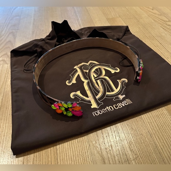 Roberto Cavalli Animal Print Leather and Multicolor Jewel Open Cuff Belt. - Picture 10 of 10